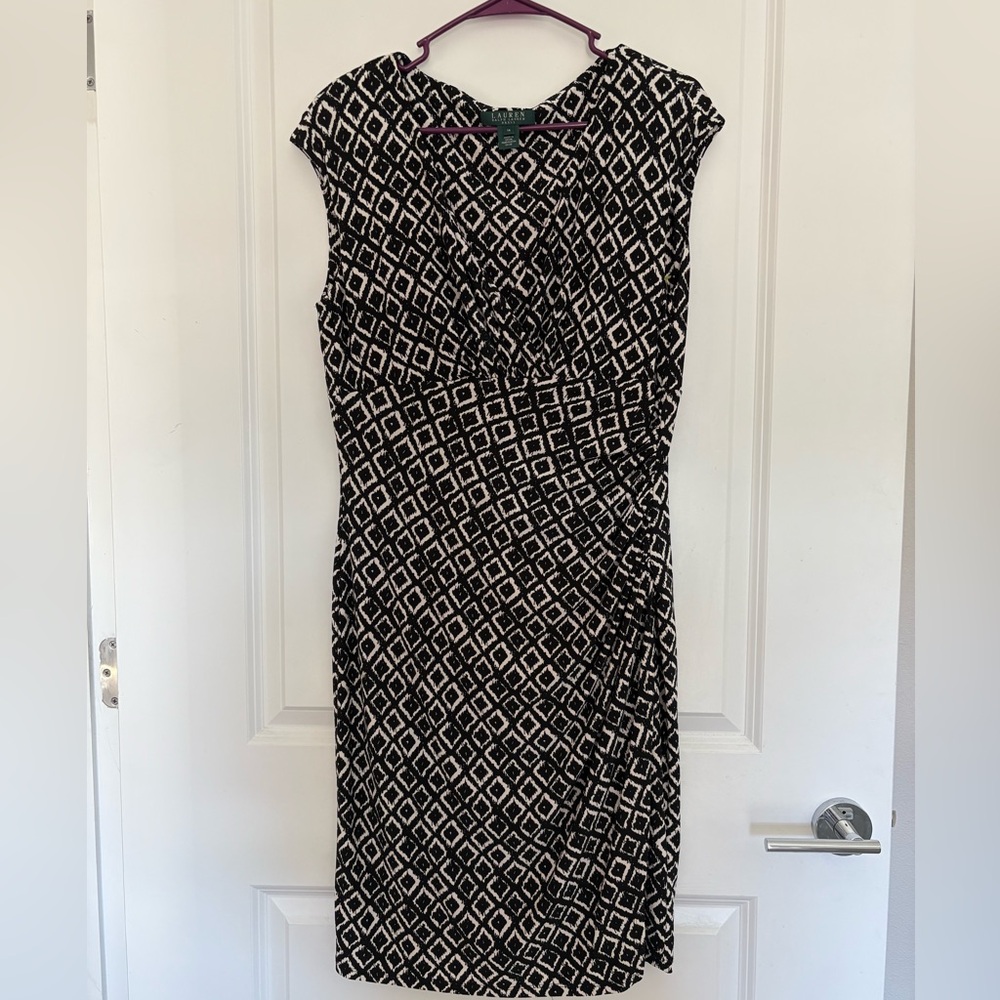 Lauren Ralph Lauren Black and White Geometric Midi Dress